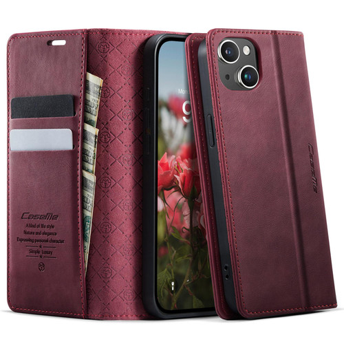 iPhone 13 mini CaseMe 033 Calf Leather Lining Microfibre RFID Blocking Phone Case - Red